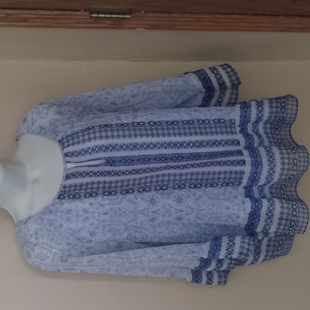 St. John's Bay Relaxed Blue and White Buttoned Blouse